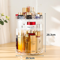 Kotak Penyimpanan Kosmetik Putar Plastik PS Bulat Transparan Organizer Mengkilap Multifungsi Tempat Makeup