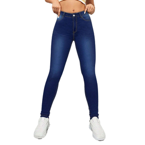 Envío Gratis en EE. UU. - Jeans Ajustados de Mujer Talla XL, Cintura Alta, Azul Oscuro, Elásticos, Estilo Casual, Pantalones de Mezclilla Tipo Legging con Logo en la Cintura - Product Image 1