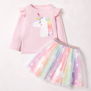 Filles Vêtements Robes Ensembles <span class=keywords><strong>Licorne</strong></span> Ruche D'impression À Manches Longues T-shirt Arc-En-Tulle Robe Jupe Bébé Filles Vêtements Ensembles - Product Image 1
