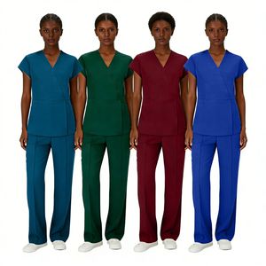 V-neck Unisex Scrub Set Moisture Wicking Split Uniform Hospital Wear Azure Dark Green Burgundy Royal Blue - Product Image 2