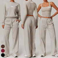 Lot de 4 pièces pour femme : Ensemble d'entraînement avec crop top à manches longues, pantalon de jogging taille haute, brassière de sport et débardeur de yoga |   Ensemble de vêtements de sport pour la salle de sport