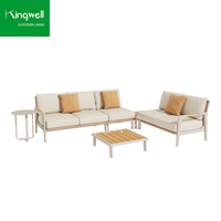 Salons de jardin vintage en aluminium avec table basse, ensembles de canapés modulaires en forme de L pour jardin, cour, hôtel