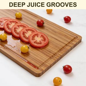 Ensemble de 3 planches à découper en bambou carbonisé personnalisées, écologiques, avec rainure profonde pour les jus - Product Image 3