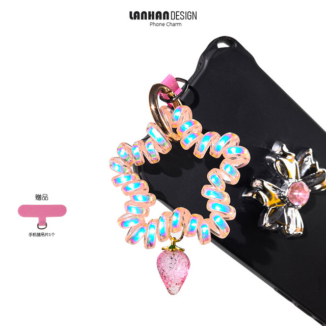 Wholesale Custom 2-in-1 Phone Pendant Mermaid Pentagram Wristband Cute Glass Strawberry Bulk Logo Mobile Phone Accessory Charm