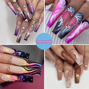 Mode européenne et américaine porter des ongles amovibles <span class=keywords><strong>faux</strong></span> ongles Patch pointu ongles à presser - Product Image 1