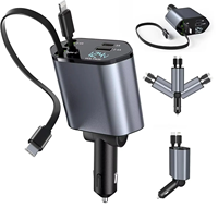 Chargeur de téléphone de voiture à charge super rapide Câble USB rétractable 4 en 1 Chargeur de téléphone rapide 2 ports pour chargeur multifonction de type C