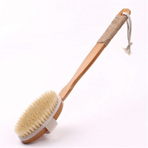 Venta caliente de tamaño doble desmontable para <span class=keywords><strong>cepillo</strong></span> de cuerpo trasero mango largo cepillos de baño de bambú de madera esponjas y depuradores - Product Image 1