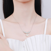Collier en argent S925 avec moissanite, chaîne de clavicule, perle sans défaut de 10 mm, aile d'ange, bijoux de mariage pour femmes, personnalisation