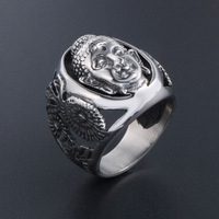 Bague vintage en forme de camée pour homme, en acier inoxydable plaqué argent, avec relief de tête de Bouddha