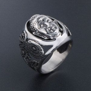 <span class=keywords><strong>Bague</strong></span> vintage en forme de <span class=keywords><strong>camée</strong></span> pour <span class=keywords><strong>homme</strong></span>, en acier inoxydable plaqué argent, avec relief de tête de Bouddha - Product Image 3