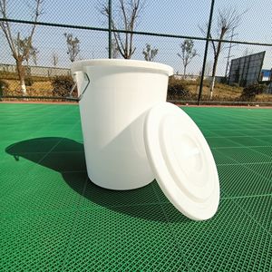 Seau en plastique blanc avec couvercle et poignée, récipient de stockage alimentaire rond pour eau, fermentation, riz, poubelle, 100% matériau pur - Product Image 3
