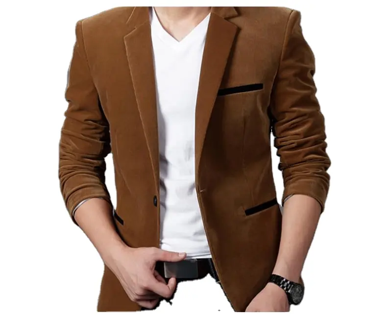 Velvet Men Formal Suit Blazer Coat Business Casual One Button Slim Fit Jacket Tops