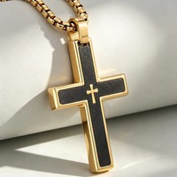 Collier pendentif croix bicolore pour homme en acier inoxydable, avec breloque croix superposée gravée, petite croix sur chaîne maille gourmette, bijou religieux de foi