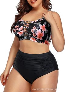 Conjunto de Bikini de Dos Piezas para Mujer Talla Grande, Cintura Alta, con Volantes y Lazos Laterales, Traje de Baño para Playa y Vacaciones - Product Image 3