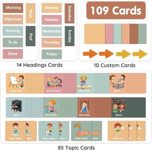 Tableau d'emploi du temps visuel moderne pour enfants, tableau de routine quotidienne en feutre, 109 cartes magnétiques, gestion du temps, rentrée scolaire, rectangle blanc - Product Image 4