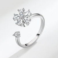 Dainty Plant Spinning Flower Knuckle Anneaux pour les filles Or Métal Cuivre Cristal Contrôle de l'anxiété Anti Stress Anneau rotatif
