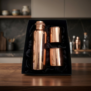 Copper Water Bottle Set with 2 Glasses Double Wall Insulated <b>Drinkware</b> Gift Set for Travel Office Camping - Indian Home Crafts - Product Image 3