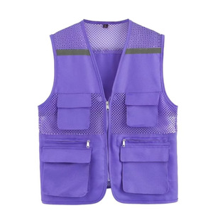 Multi Pocket Volunteer <b>Vest</b> Work Clothes Solid Color Mesh Zipper Front With Pockets For Adults And Kids Summer Use - Product Image 1