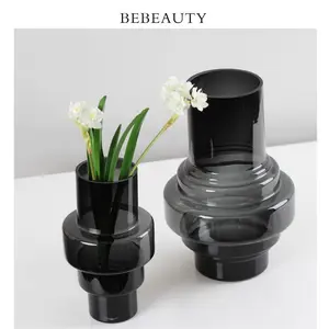 현대 간단한 블랙 스트레이트 유리 꽃병 장식 꽃병 부드러운 장식 물 문화 꽃 용기