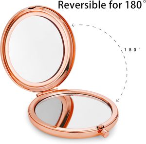Espejo Compacto Plegable Rose, Carcasa Metálica, Doble Cara con Aumento 1X/2X, Espejo de Maquillaje Portátil de Viaje, Mini Espejo de Bolsillo - Product Image 3