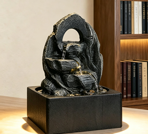 Fontaine <span class=keywords><strong>de</strong></span> table Twin Peak <span class=keywords><strong>avec</strong></span> arbre bonsaï, cascade effet roche et <span class=keywords><strong>bassin</strong></span> carré pour une décoration zen moderne - Product Image 4