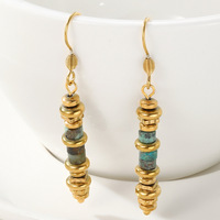 Boucles d'oreilles pendantes longues en acier inoxydable plaqué or 18 carats avec pierres naturelles turquoise pour femme, style vintage, idéales pour les fêtes, vente en gros
