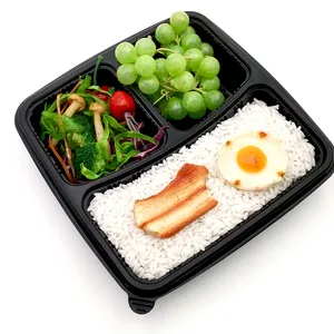 Custom 3 Compartiment Pp Plastic Wegwerp Voedsel Lunch Bento Container Met Deksel