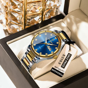 POEDAGAR 878 Men Gold Quartz Watches With <b>Calendar</b> Week Stainless Steel Waterproof Luminous Hands Luxury Watch for Men Reloj - Product Image 2