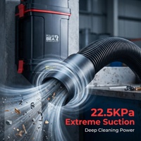 Aspirateur de voiture mural électrique POLAR BEAR à double filtre humide/sec en plastique 1600W 22.5KPa avec tuyau de 9m pour le detailing, noir