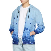 Hoodie Zip Up Pria Motif Langit Berbintang Biru Gradasi Custom, Streetwear Harajuku Kasual Dengan Kantong