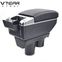 Vtear Accoudoir avant de voiture en ABS et cuir PU avec chargeur USB, porte-gobelet et boîte de rangement centrale, accessoires intérieurs pour Citroën C-Elysée 2022