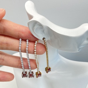 Pendientes Largos de Cristal Transparente con Cuentas Redondas de Acero Inoxidable, Resistentes al Deslustre y al Agua, Suministro al por Mayor de Fábrica - Product Image 4