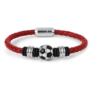 2025 High Quality <b>Men</b> Jewelry Stainless Steel Magnetic Clasp <b>Bracelet</b> Football Sports Wovan Leather Rope <b>Bracelets</b> for <b>Men</b> - Product Image 3