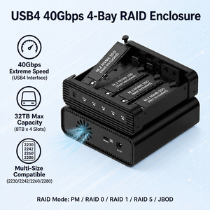 Box esterno in alluminio M2 a 4 alloggiamenti USB4 per SSD NVMe, custodia RAID M.2 NVMe a 4 alloggiamenti da 40 Gbps con ventola di raffreddamento - Product Image 1