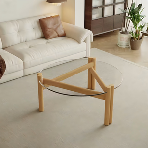 NKAHS Compact Solid Wood Glass Coffee <b>Table</b> Modern Adjustable Height Portable <b>Round</b> <b>Side</b> <b>Table</b> - Product Image 3