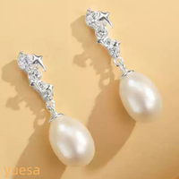Boucles d'oreilles clous Yuesa en argent S925, perles d'eau douce, gouttes d'eau, luxe léger, élégantes, personnalité, micro-incrustation, plaqué rhodium, tendance