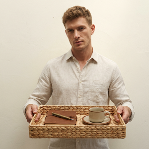 CLARA HANDLE DALAM Panier de rangement et plateau de service en jacinthe d'eau naturelle tressé à la main avec poignées, organisateur de décoration rustique pour la maison - Product Image 4