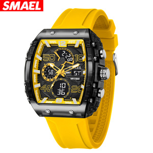 SMAEL 8109 Orologio Analogico Digitale alla Moda con Doppio Fuso Orario, Quadrante Quadrato in Silicone, Giorno <span class=keywords><strong>e</strong></span> Settimana, Allarme, Luminoso, Impermeabile, Orologio al Quarzo da Uomo - Product Image 5