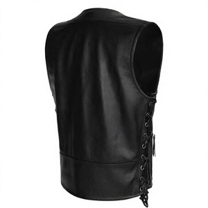 Chaleco de Motociclista Estilo Cuero Negro para Hombre, Talla Grande, con Cierre de Cadena, Corte Regular, Color Sólido - Product Image 6