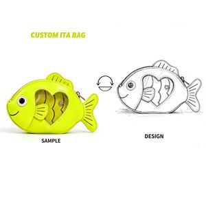 Custom Cute Fish Ita Bag Heart Shape Clear Window <b>Coin</b> <b>Purse</b> PU Leather Kawaii Marine Design Bag For Pins Display - Product Image 1