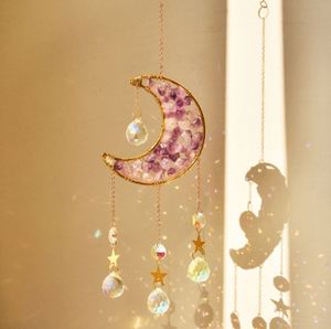 Colgante de Luna de Cristal Natural Triturado al por Mayor, Atrapasueños y Campanilla de Viento Envueltos a Mano, Decoración DIY de Luz y Sombra, Pedidos al por Mayor - Product Image 3