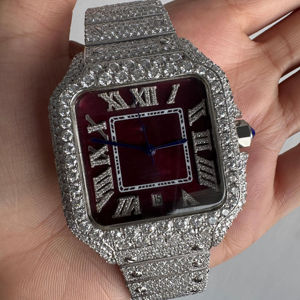 Nouveauté : Montre chronographe pour homme en acier inoxydable plaqué or, cadran en verre moissanite glacé, forme irrégulière, style hip-hop de luxe - Product Image 5