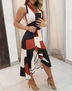 2022 explosions summer V-neck sleeveless contrast printing ladies dress women's dress