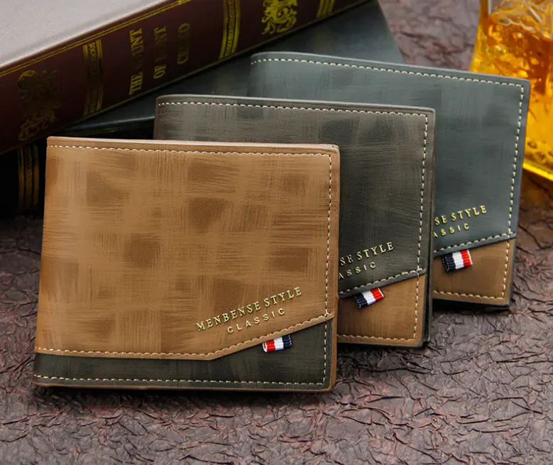 New design genuine leather wallet men purse leather men short wallet 2 buyers