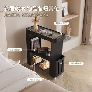Ultra Narrow Bedside Table Shelf With Wheels Storage Cabinet For Bedroom Living Room <b>Small</b> Movable Side Table - Product Image 4
