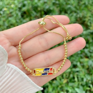 Bracelet à breloques émaillées drapeau et nom de la Colombie <span class=keywords><strong>TK</strong></span>-B310, plaqué or 18 carats, perles ajustables, bijoux pour femmes, vente chaude - Product Image 4
