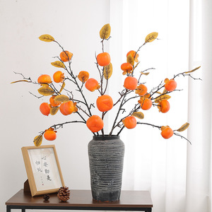 Rama de Caqui Artificial Mo Hua Ge, Flor de Seda Plástica, Decoración para el Hogar, Material para Arreglos de Frutas de la Fortuna del Año Nuevo Chino - Product Image 2