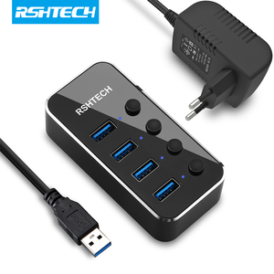RSHTECH Aluminium 4 Ports 5Gbps <span class=keywords><strong>USB</strong></span> 3.0 Splitter Expander Individuel ON/OFF Switch Gaming <span class=keywords><strong>USB</strong></span> Hub pour PC Portable Xbox PS4 - Product Image 1