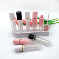 Contenants pour brillant à lèvres 8 ml, flacon rond rose pour huile à lèvres, bouchon noir/blanc, emballage cosmétique transparent givré, tube de brillant à lèvres avec applicateur