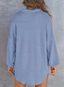 Camisa de Manga Larga con Cuello y Tejido Waffle para Mujer, la Más Vendida, a la Moda - Product Image 6